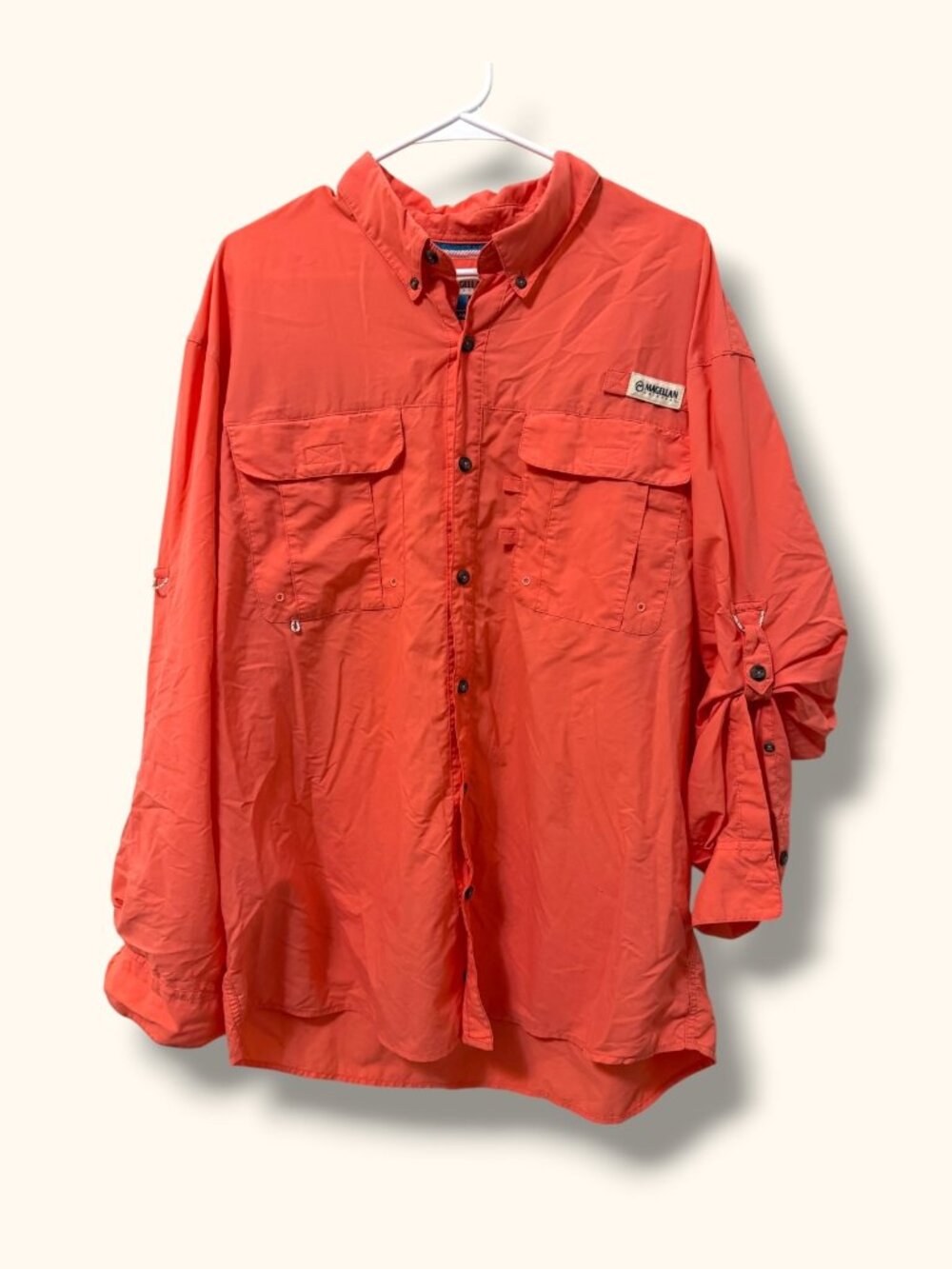 Magellan Outdoors Fishing Shirt Mens XL Orange Long Sleeve Moisture Wicking